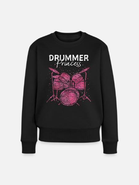 Drummer Princess Schlagzeugerin Drumset - Frauen Premium Bio Pullover - Schwarz
