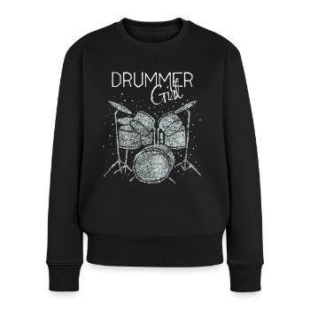 Drummer Girl Schlagzeugerin Trommlerin - Frauen Premium Bio Pullover - Schwarz - Vorne - Julia (174cm)