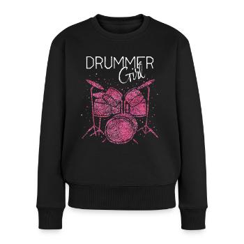 Drummer Girl Schlagzeug Schlagzeugerin - Frauen Premium Bio Pullover - Schwarz - Vorne - Julia (174cm)