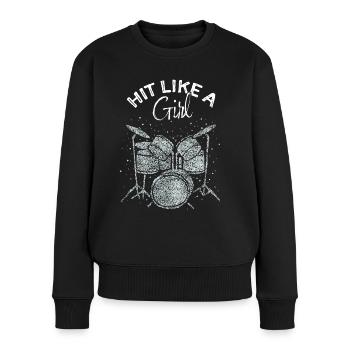 Schlagzeugerin Drumsticks Schlagzeug - Frauen Premium Bio Pullover - Schwarz - Vorne - Julia (174cm)