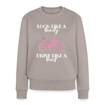 Motorradfahrerin Bikerin Schmetterling - Frauen Premium Bio Pullover - Taupe - Vorne - Julia (174cm)