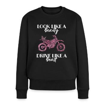 Motorradfahrerin Bikerin Schmetterling - Frauen Premium Bio Pullover - Schwarz - Vorne - Julia (174cm)