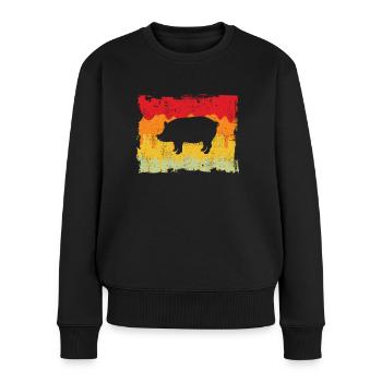 Schwein Retro - Frauen Premium Bio Pullover - Schwarz - Vorne - Julia (174cm)