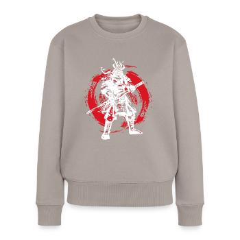 Samurai Japanischer Krieger Blutmond Design - Frauen Premium Bio Pullover - Taupe - Vorne - Julia (174cm)