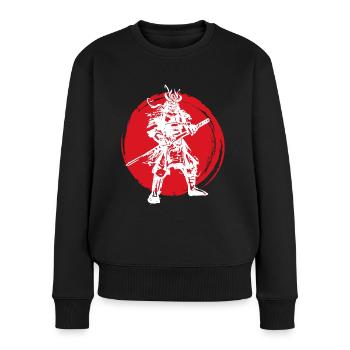 Samurai Japanischer Krieger Blutmond Design - Frauen Premium Bio Pullover - Schwarz - Vorne - Julia (174cm)