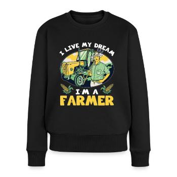 Bauer I Live My Dream Landwirt Landwirtschaft - Frauen Premium Bio Pullover - Schwarz - Vorne - Julia (174cm)