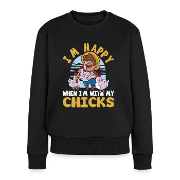 Bauer Happy With My Chicks Landwirt - Frauen Premium Bio Pullover - Schwarz - Vorne - Julia (174cm)
