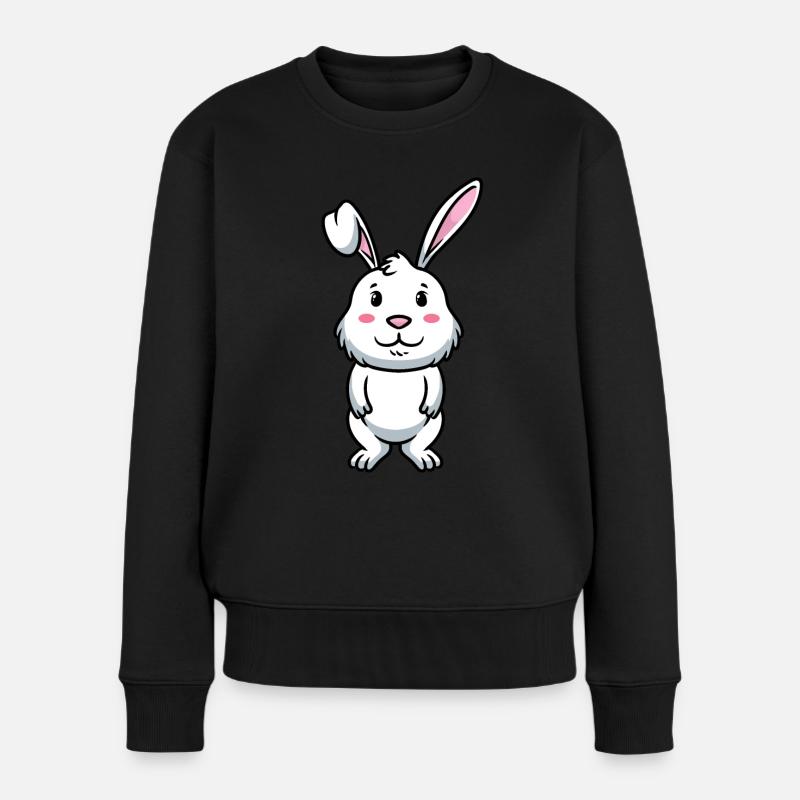 Weißes Kaninchen Emoticons Hase - Frauen Premium Bio Pullover - Schwarz