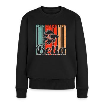Kampffisch Aquarist Retro Zierfisch Betta Aquarium - Frauen Premium Bio Pullover - Schwarz - Vorne - Julia (174cm)