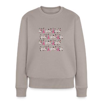 Paris France Bonjour - Pull Premium bio Femme - taupe - Devant - Julia (174cm)