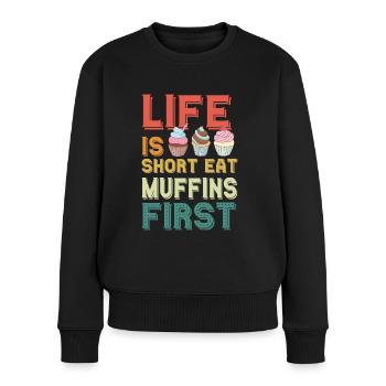 Les premiers muffins mangent des pâtisseries sucrées - Pull Premium bio Femme - noir - Devant - Julia (174cm)