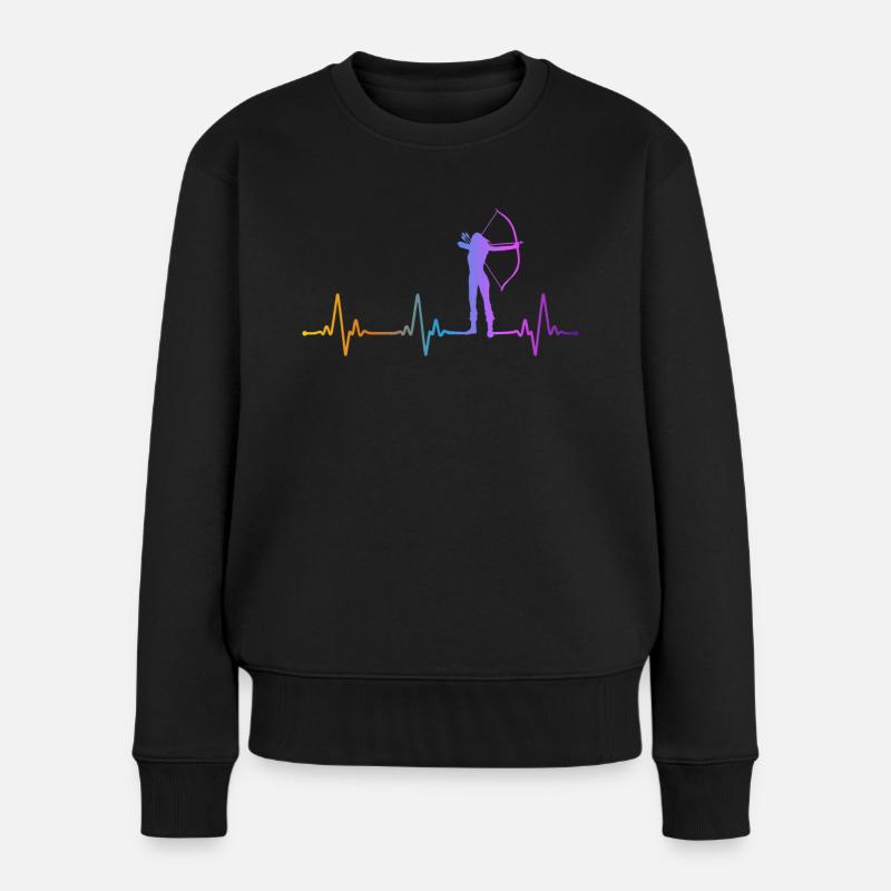 Archery Bow Archer Girl Heartbeat - Frauen Premium Bio Pullover - Schwarz