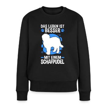 Leben mit Schafpudel zotthaariger Hütepudel - Frauen Premium Bio Pullover - Schwarz - Vorne - Julia (174cm)