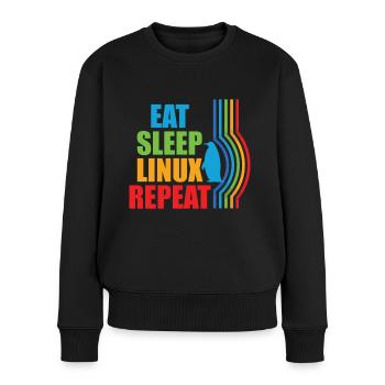 Eat Sleep Linux Répéter Rétro Pingouin Nerd Geek - Pull Premium bio Femme - noir - Devant - Julia (174cm)