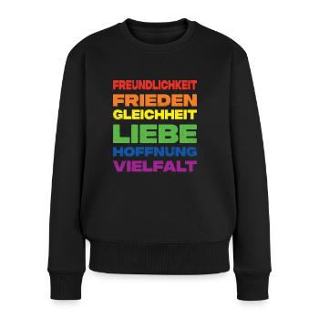 Freundlichkeit Frieden Gleichheit Pride - Frauen Premium Bio Pullover - Schwarz - Vorne - Julia (174cm)