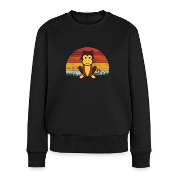 Singe Rétro Vintage Couleur Coloré Dessin Animé Singes - Pull Premium bio Femme - noir - Devant - Julia (174cm)