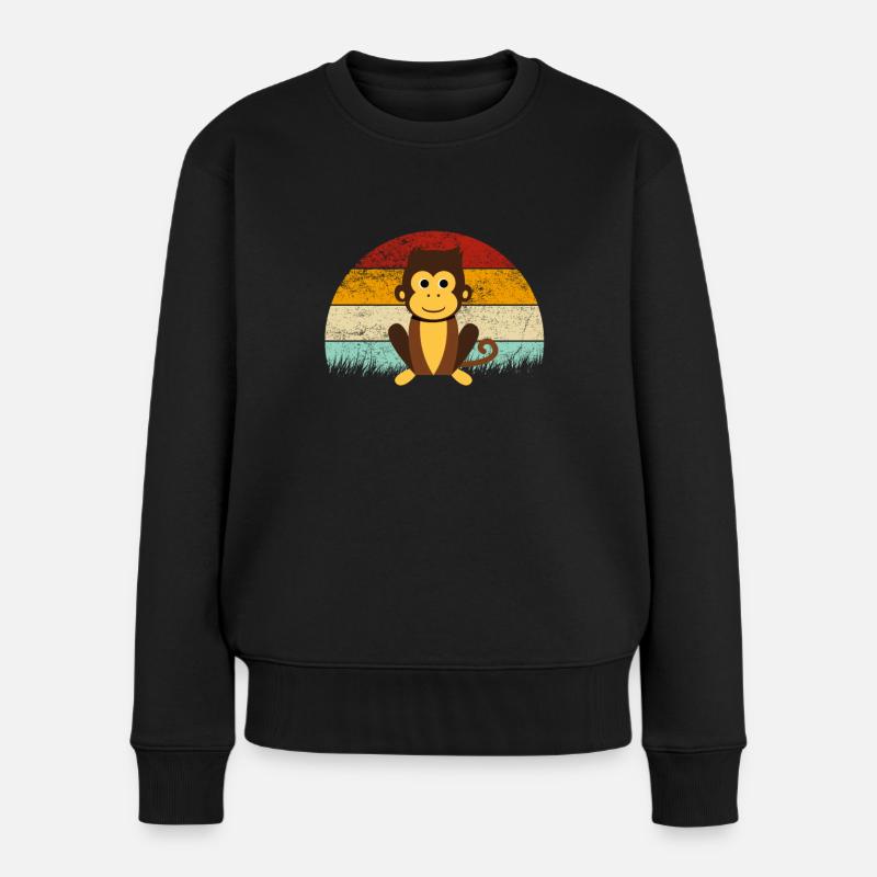 Affe Retro Vintage Farbe Bunt Cartoon Affen - Frauen Premium Bio Pullover - Schwarz
