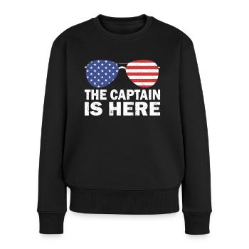 Pilot The Captain Is Here Flugzeug Luftfahrt - Frauen Premium Bio Pullover - Schwarz - Vorne - Julia (174cm)