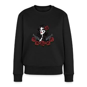 Schöne Frau Blumen Design - Frauen Premium Bio Pullover - Schwarz - Vorne - Julia (174cm)