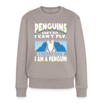 Les pingouins ne peuvent pas voler Drôle de pingouin - Pull Premium bio Femme - taupe - Devant - Julia (174cm)