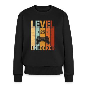 25. Geburtstag Level 25 unlocked - Frauen Premium Bio Pullover - Schwarz - Vorne - Julia (174cm)