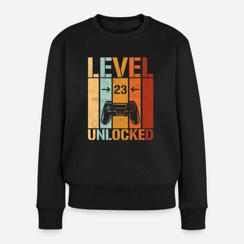23. Geburtstag Level 23 unlocked - Frauen Premium Bio Pullover - Schwarz