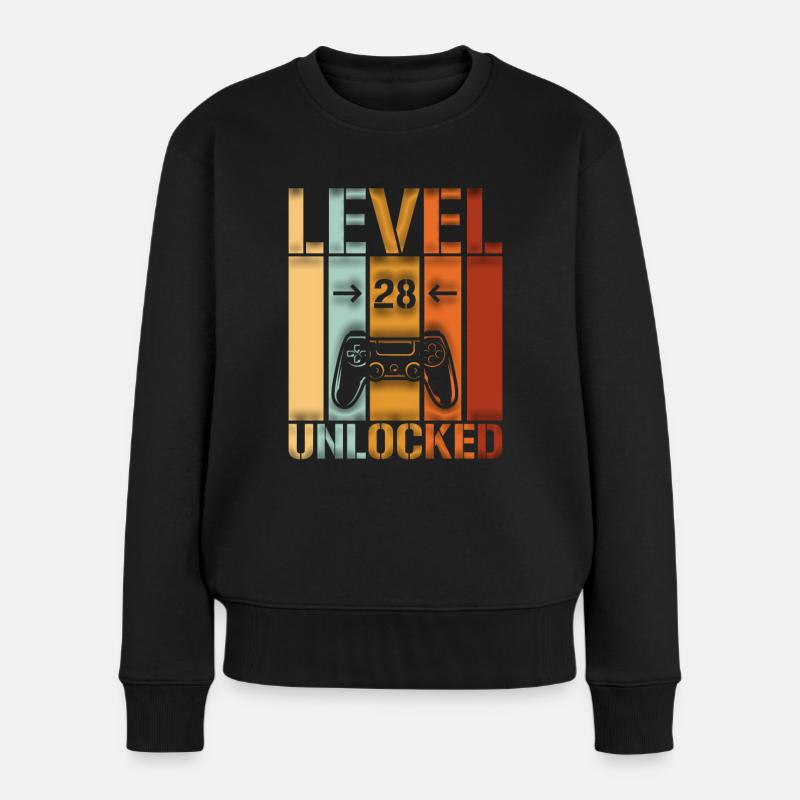 28. Geburtstag Level 28 unlocked - Frauen Premium Bio Pullover - Schwarz