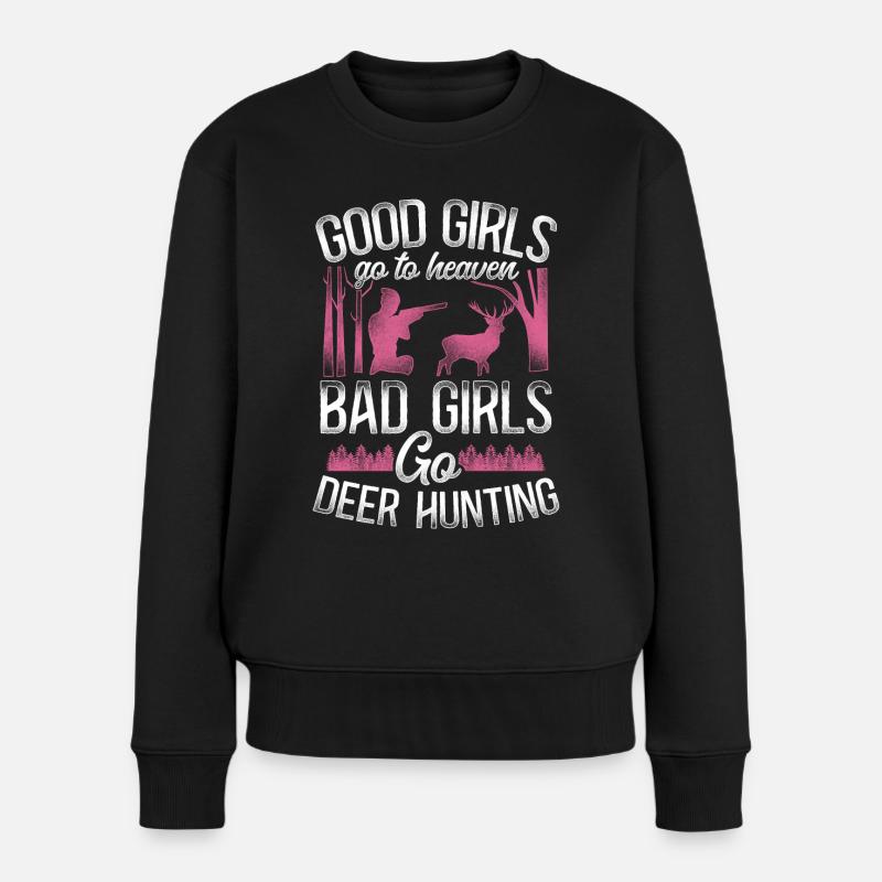 Buck Deer Hunting Hunter Girl - Frauen Premium Bio Pullover - Schwarz