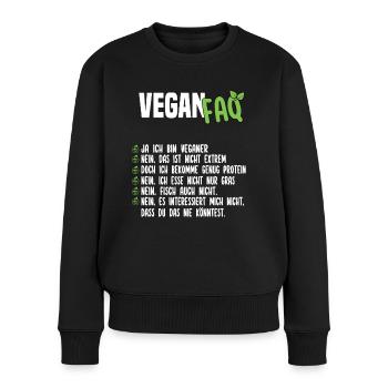 Vegan FAQ - Lustiger Veganer Spruch - Frauen Premium Bio Pullover - Schwarz - Vorne - Julia (174cm)