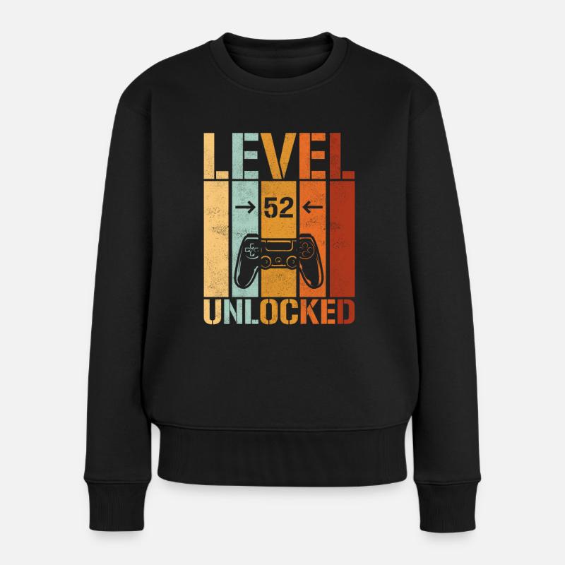 52. Geburtstag Level 52 unlocked - Frauen Premium Bio Pullover - Schwarz