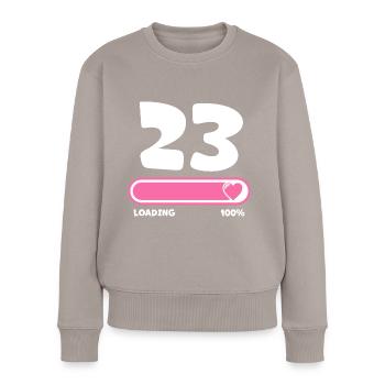 23ème anniversaire 23 ans - Pull Premium bio Femme - taupe - Devant - Julia (174cm)