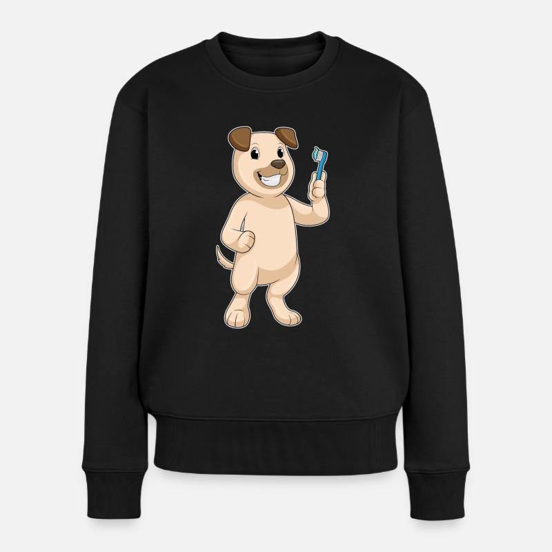 Hund mit Zahnbürste - Frauen Premium Bio Pullover - Schwarz