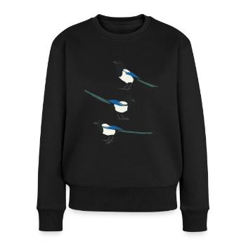 Lustige Vögel Elster - Frauen Premium Bio Pullover - Schwarz - Vorne - Julia (174cm)