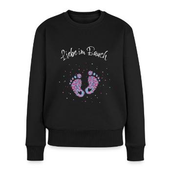 Schwangerschaft Verkünden Mama Babyfüsse Babybauch - Frauen Premium Bio Pullover - Schwarz - Vorne - Julia (174cm)