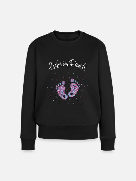 Schwangerschaft Verkünden Mama Babyfüsse Babybauch - Frauen Premium Bio Pullover - Schwarz