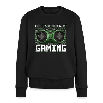 La vie du joueur est meilleure avec le jeu vidéo de jeu - Pull Premium bio Femme - noir - Devant - Julia (174cm)