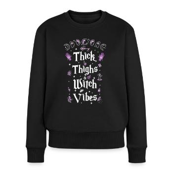 Thick Thighs Witch Vibes Halloween Kostüm Hexe - Frauen Premium Bio Pullover - Schwarz - Vorne - Julia (174cm)
