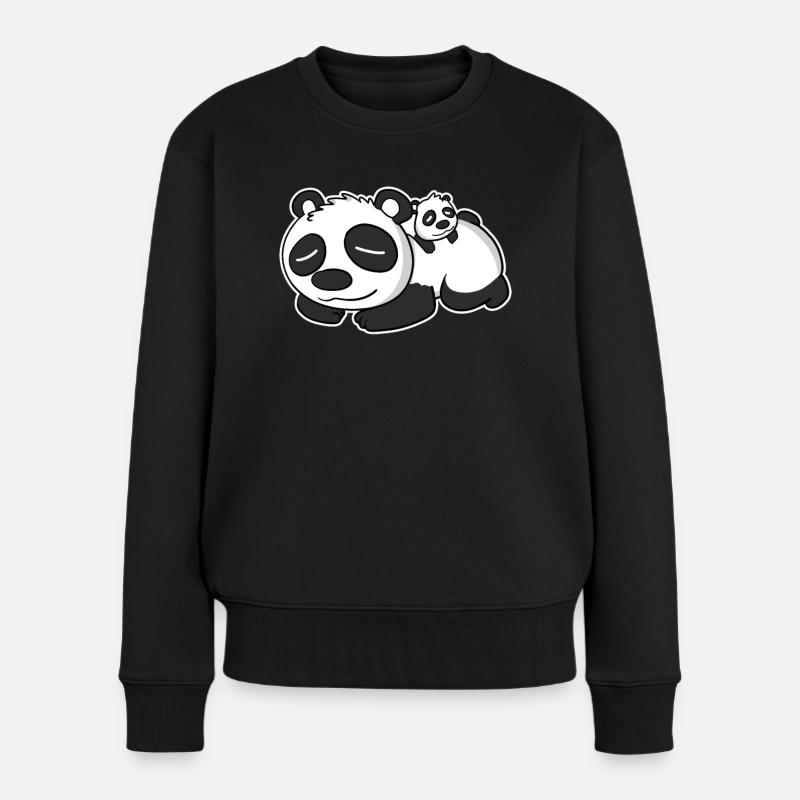 Panda Papa mit Baby Panda - Frauen Premium Bio Pullover - Schwarz