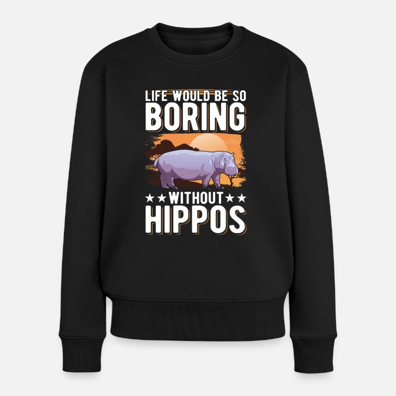 Nilpferd Geschenk Hippo Flusspferd - Frauen Premium Bio Pullover - Schwarz