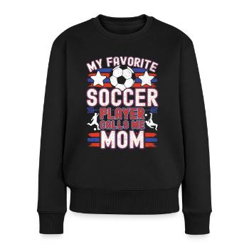 Fußball Mama Mutter Soccer Mom Fußballspieler - Frauen Premium Bio Pullover - Schwarz - Vorne - Julia (174cm)