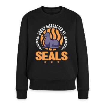 Easily distracted by Seal Seehund Robben - Women's Premium Organic Jumper - black - Front - Julia (174cm)