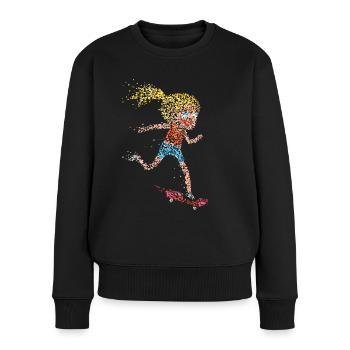 Longboard Skateboard Skaterin Skateboarderin - Frauen Premium Bio Pullover - Schwarz - Vorne - Julia (174cm)