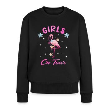 Girls On Tour Flamingo - Junggesellenabschied - Frauen Premium Bio Pullover - Schwarz - Vorne - Julia (174cm)