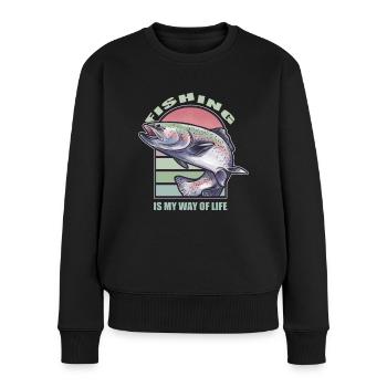 La pêche à la ligne est mon mode de vie Pêcher Les pêcheurs - Pull Premium bio Femme - noir - Devant - Julia (174cm)