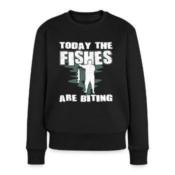 Pêcheur aujourd’hui Les poissons mordent Pêcheurs pêcheurs - Pull Premium bio Femme - noir - Devant - Julia (174cm)