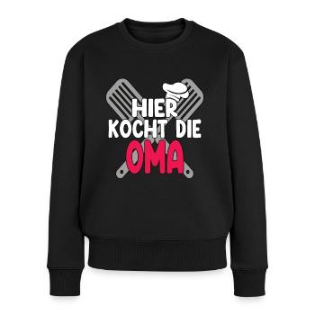 Hier Kocht Die Oma - Frauen Premium Bio Pullover - Schwarz - Vorne - Julia (174cm)