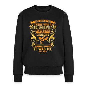 Bücher Drachen Mädchen - Frauen Premium Bio Pullover - Schwarz - Vorne - Julia (174cm)