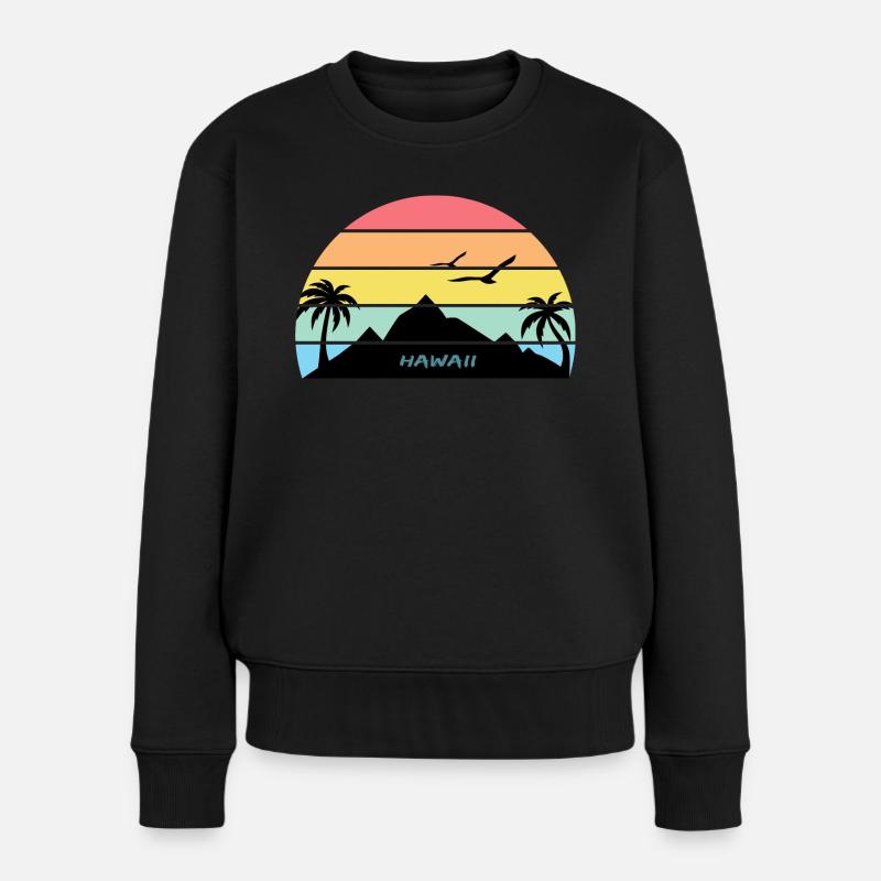 Hawaii Palme Vulkan Waikiki Oahu Geschenk Souvenir - Frauen Premium Bio Pullover - Schwarz