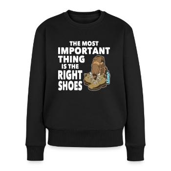 Wandern Most Important Thing Right Shoes Trekking - Frauen Premium Bio Pullover - Schwarz - Vorne - Julia (174cm)