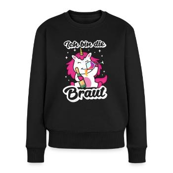 Braut Einhorn JGA Hochzeit Junggesellenabschied - Frauen Premium Bio Pullover - Schwarz - Vorne - Julia (174cm)